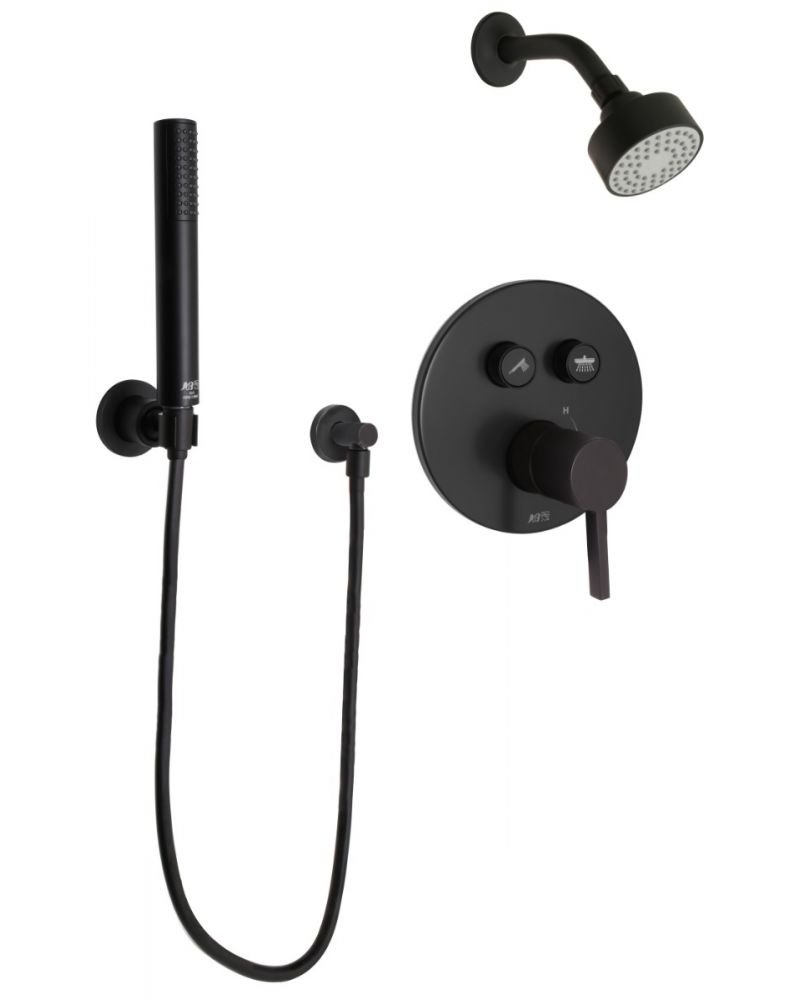 Huntington Brass Matte Satin Black Emory II Push Button with Wand Shower Combo Kit