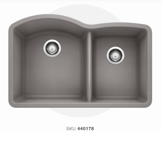 Blanco  Metallic Gray Diamond Silgranit 60/40 Granite Composite Kitchen Sink