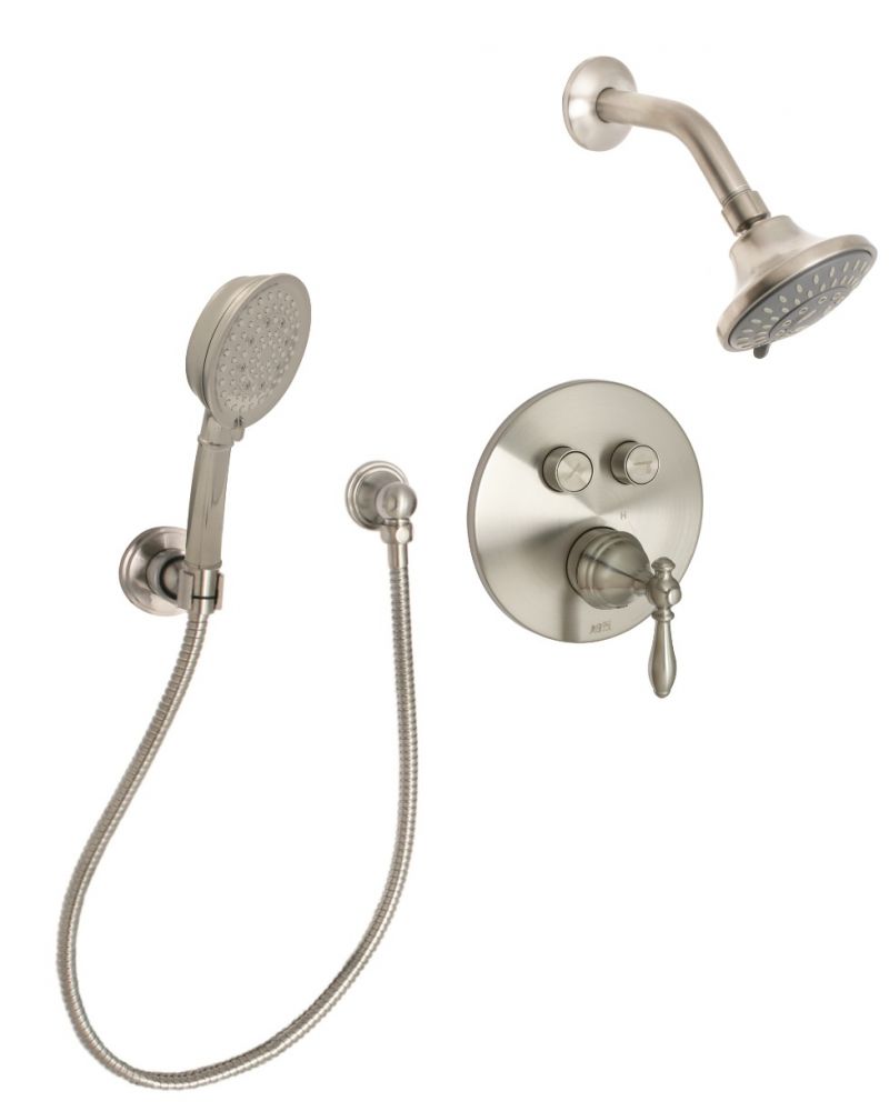 Huntington Brass Satin Nickel Classic Push Button with Wand Shower Combo Kit