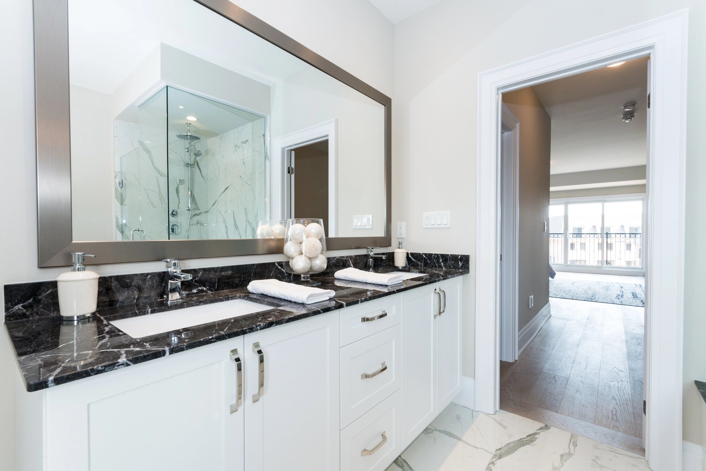 Luxury bathroom with marble vanity