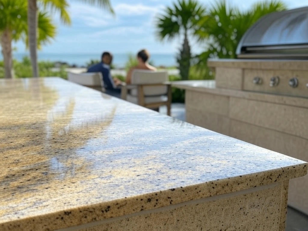 Outdoor kitchen with durable stone countertops