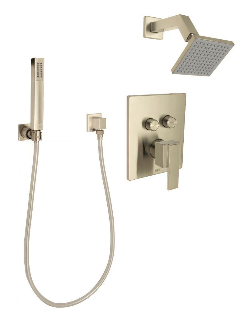 Huntington Brass Satin Brass Razo Push Button with Wand Shower Combo Kit