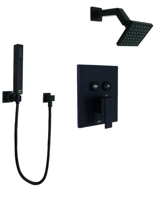 Huntington Brass Matte Satin Black Razo Push Button with Wand Shower Combo Kit
