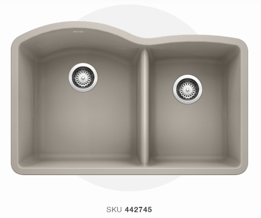 Blanco  Concrete Gray Diamond Silgranit 60/40 Granite Composite Kitchen Sink